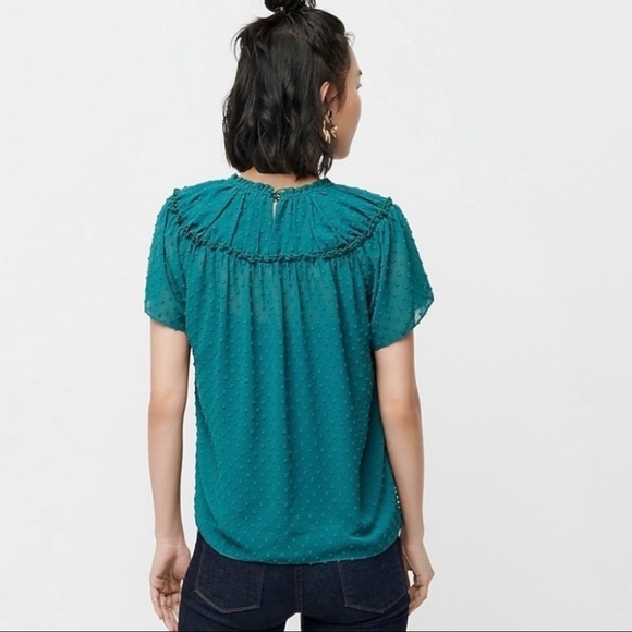 J. Crew Teal Gathered Bib Top in Swiss Dot size Small - Picture 3 of 13